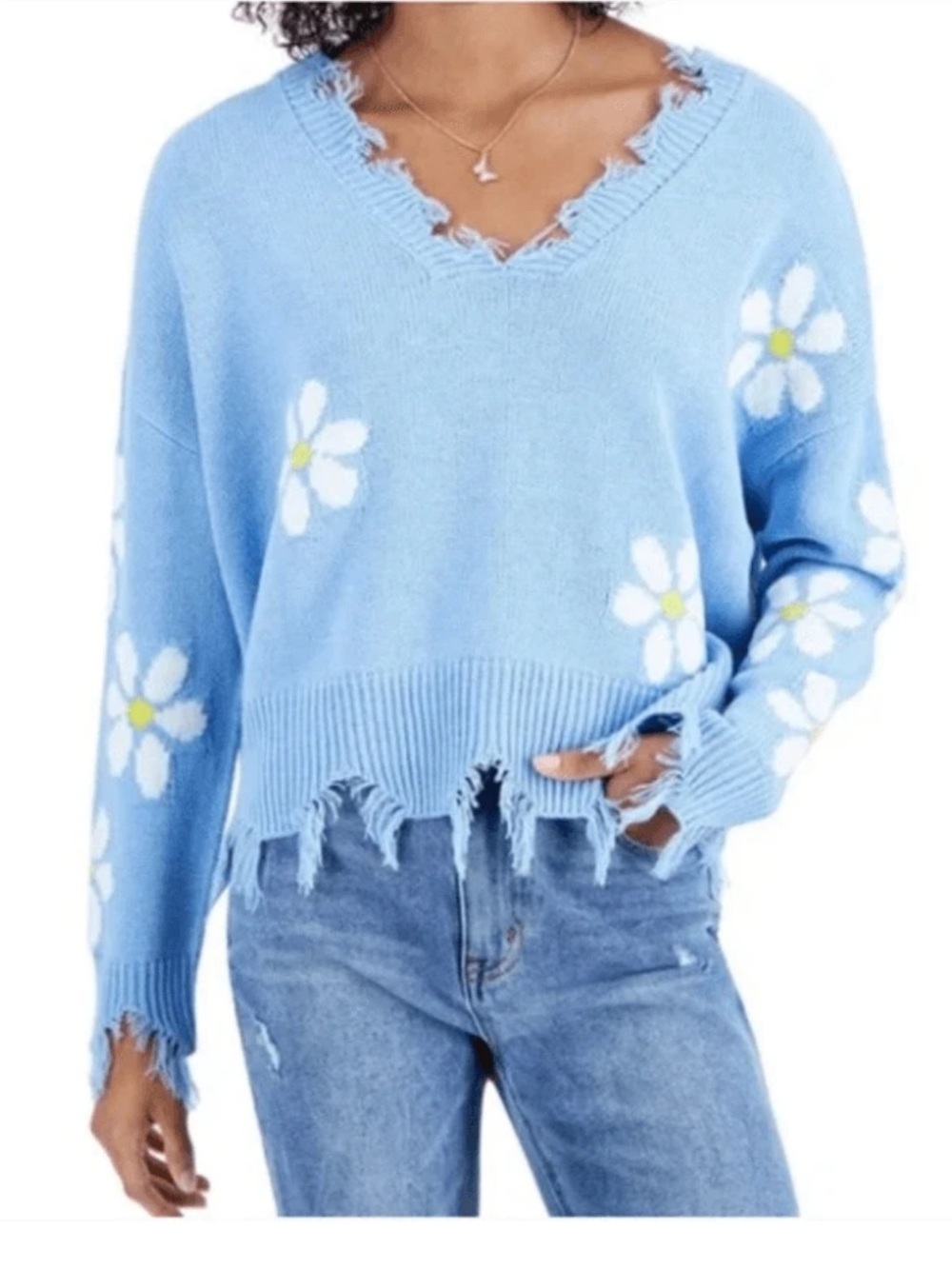 Just Polly New York Knit Distressed Sweater